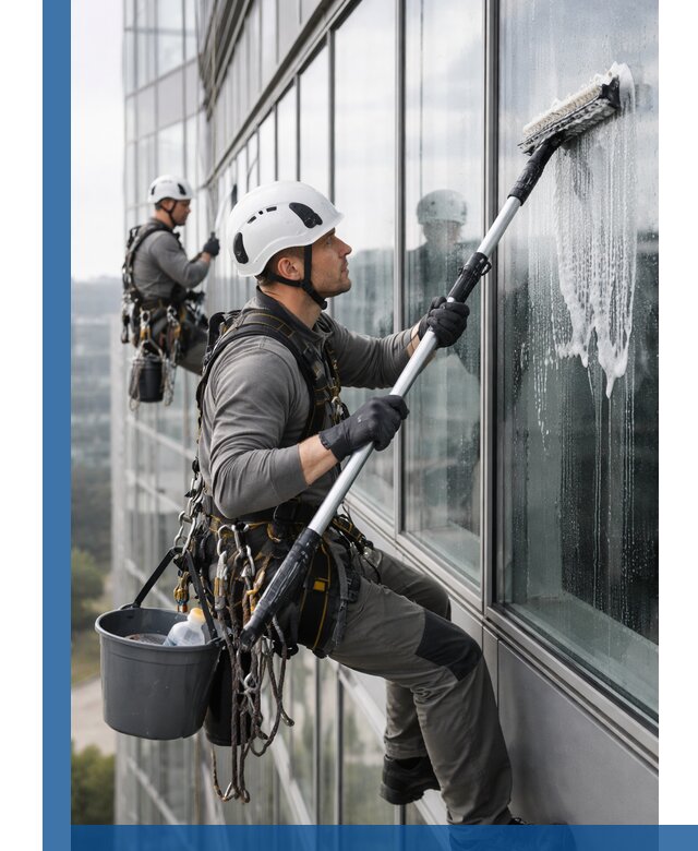 Высотная мойка сплошного остекления с выездом в Зиме