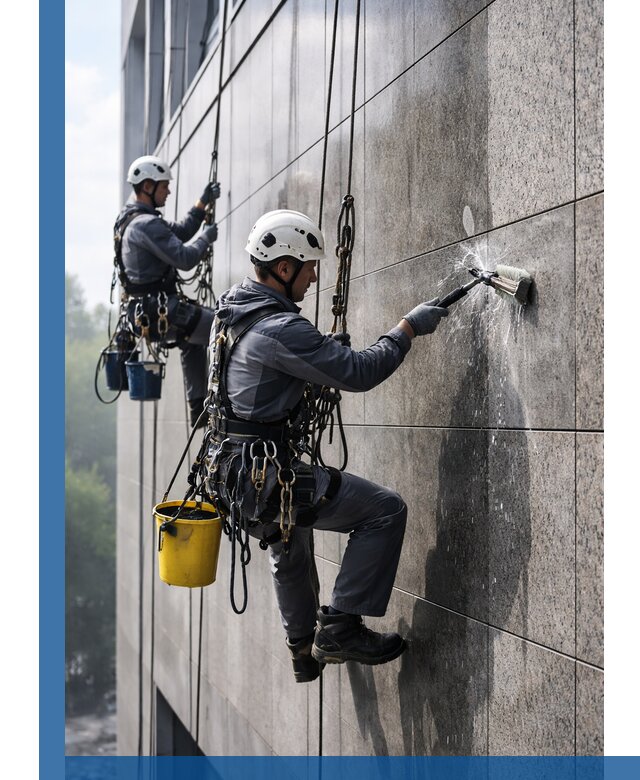 Профессиональная мойка фасада из керамогранита в Зиме