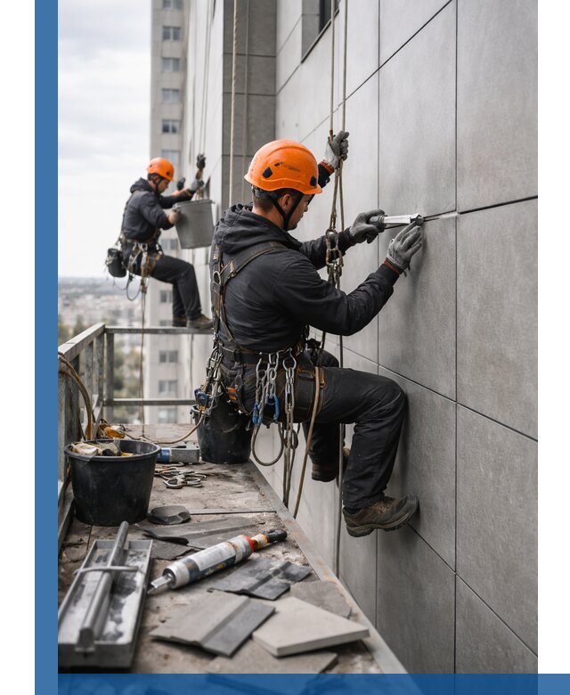 Профессиональный ремонт фасада из керамогранита в Зиме