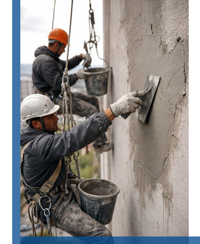 Штукатурка фасада на высоте в Зиме профессиональные работы