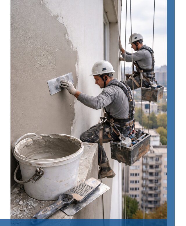 Шпаклевка фасада на высоте в Зиме от 716 р. | ВЫСОТНИК-Зма