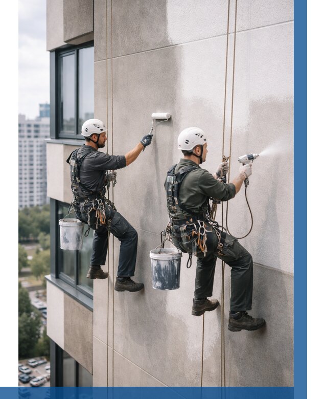 Покраска фасада альпинистами в Зиме от 307 р. | ВЫСОТНИК-Зма