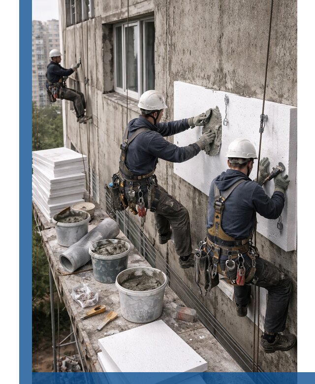 Утепление фасада пенополистиролом в Зиме под ключ