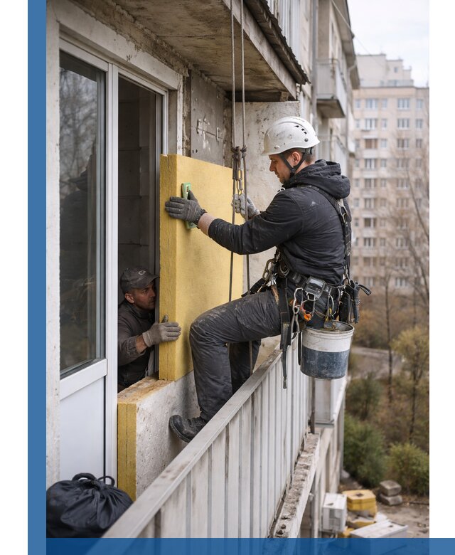 Профессиональное утепление балкона снаружи в Зиме под ключ