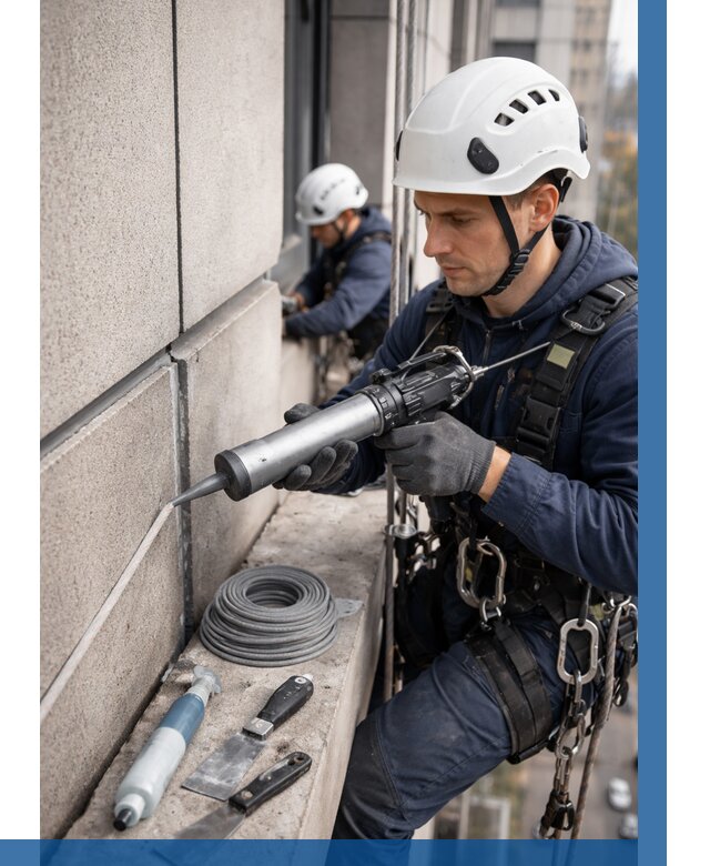 Герметизация деформационных швов фасада в Зиме от 716 | ВЫСОТНИК-Зма