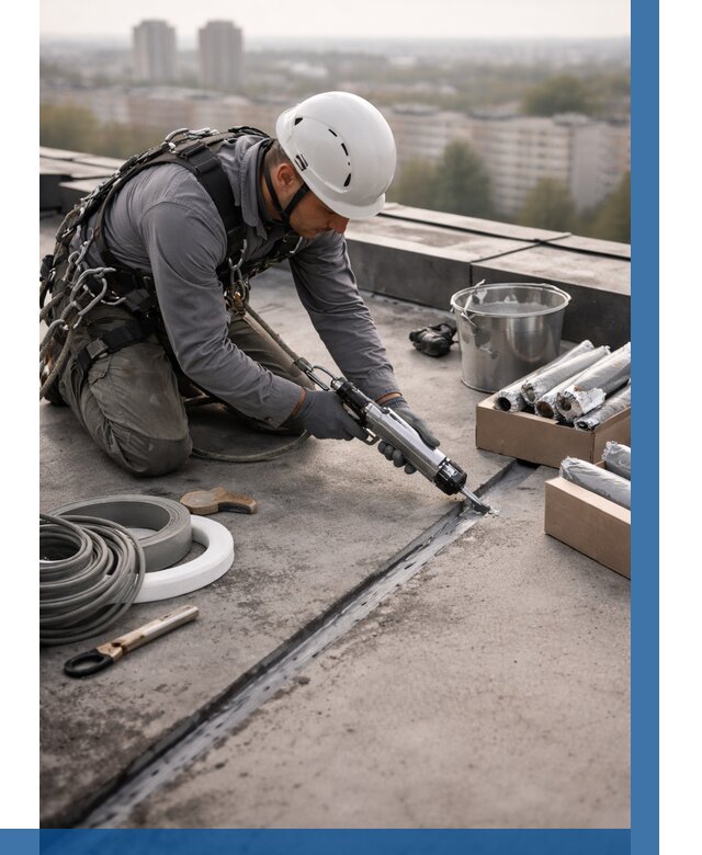 Герметизация швов кровли в Зиме от 460 р./м2 | ВЫСОТНИК-Зма