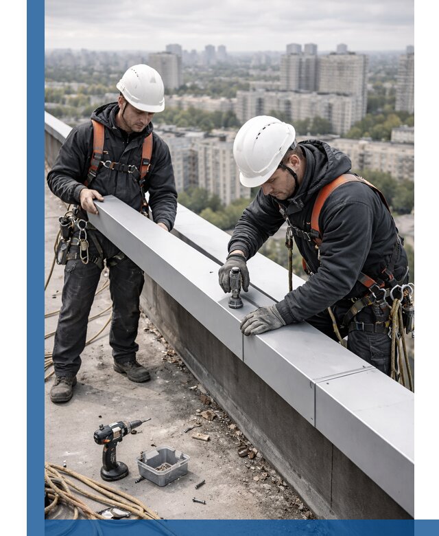 Монтаж парапетных крышек и ограждений кровли в Зиме