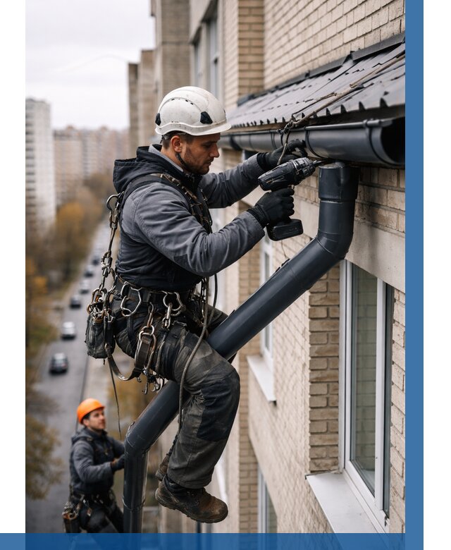 Монтаж водосточной системы на здании в Зиме от 5114 р. | ВЫСОТНИК-Зма