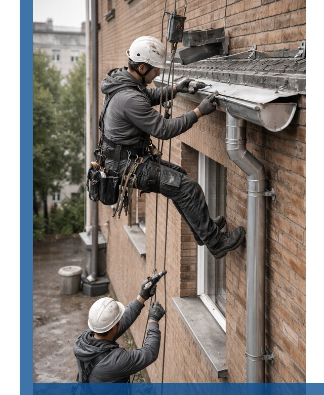 Монтаж водосточной системы на здании в Зиме под ключ