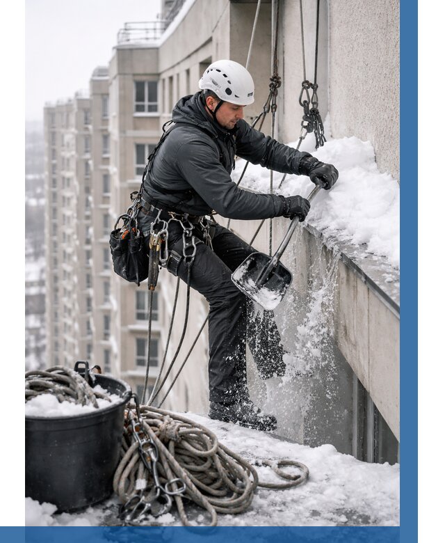 Очистка карнизов от снега в Зиме от 307 р. | ВЫСОТНИК-Зма