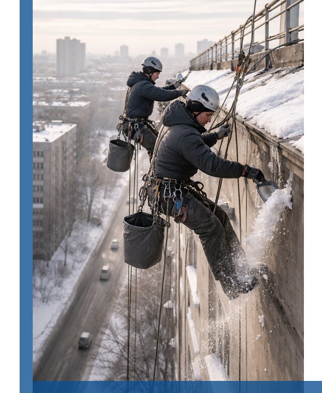 Очистка карнизов от снега в Зиме профессионально и безопасно