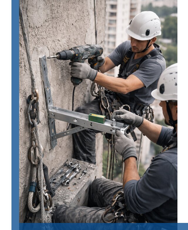 Установка кронштейнов кондиционера и крепежа в Зиме