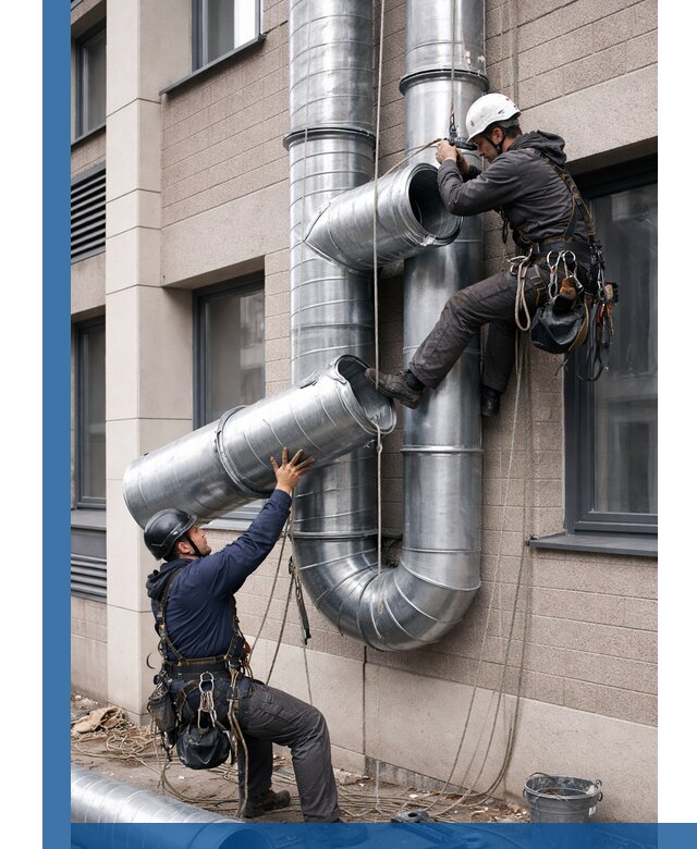 Монтаж фасадных воздуховодов в Зиме с герметизацией и крепежом