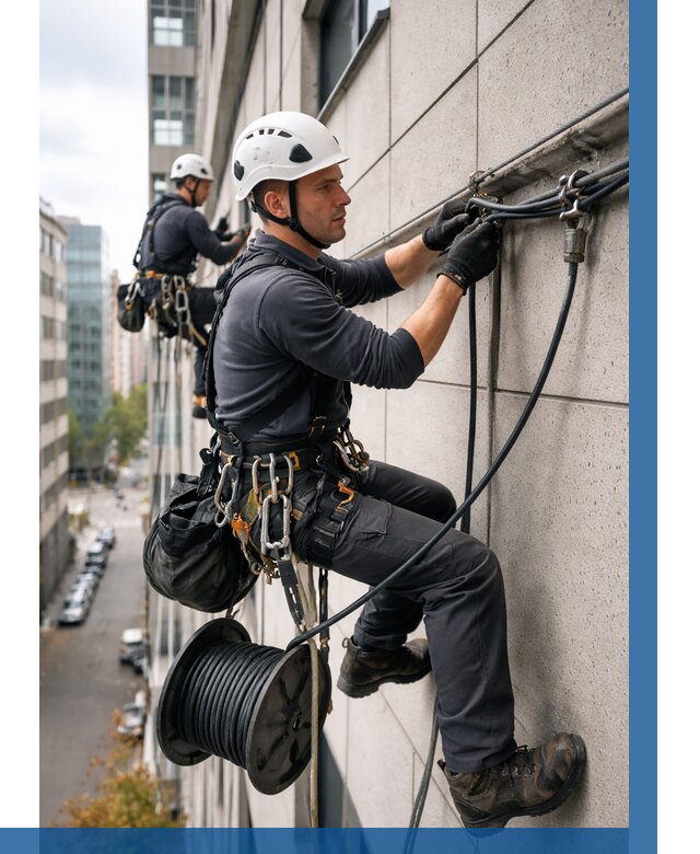 Прокладка кабеля по фасаду в Зиме от 358 р. | ВЫСОТНИК-Зма