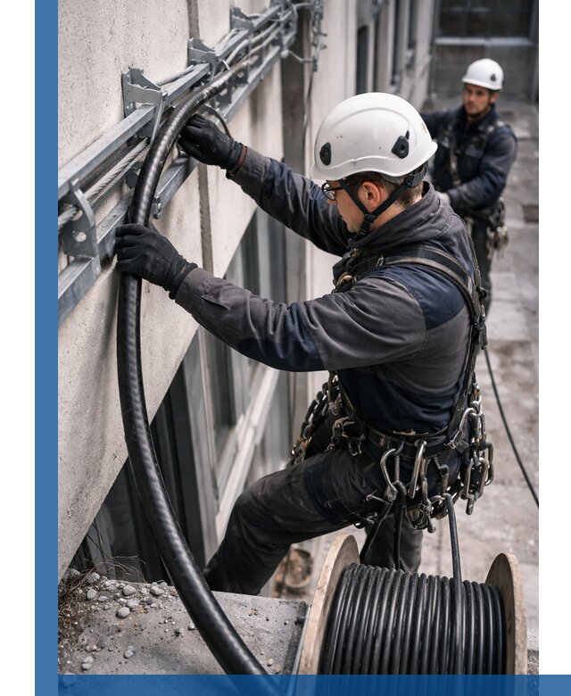 Протяжка кабеля питания на высоте в Зиме с гарантией безопасности и качества