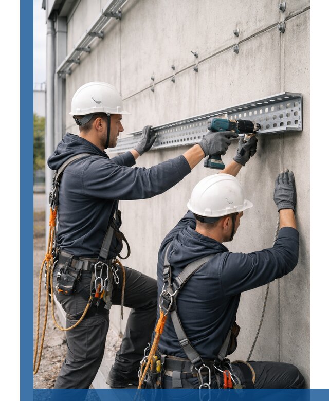 Монтаж кабельных лотков на фасаде зданий в Зиме с гарантией