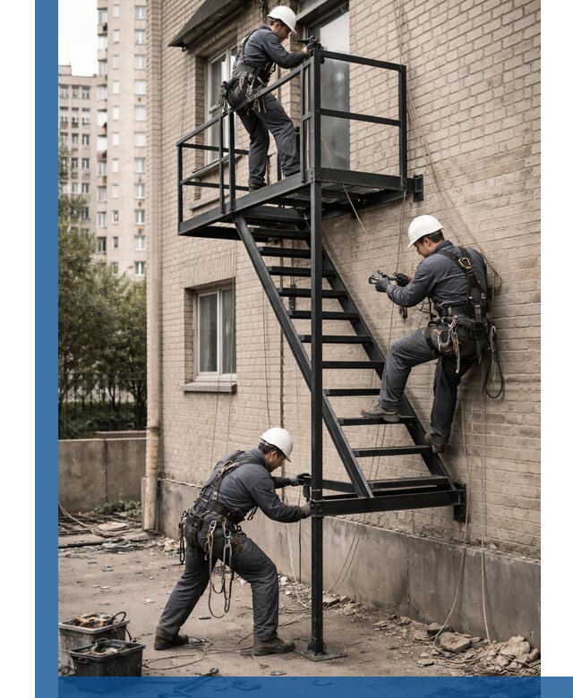 Монтаж пожарной лестницы в Зиме, установка и крепление