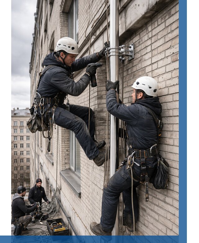 Монтаж флагштока на здании в Зиме от 6648 р. | ВЫСОТНИК-Зма