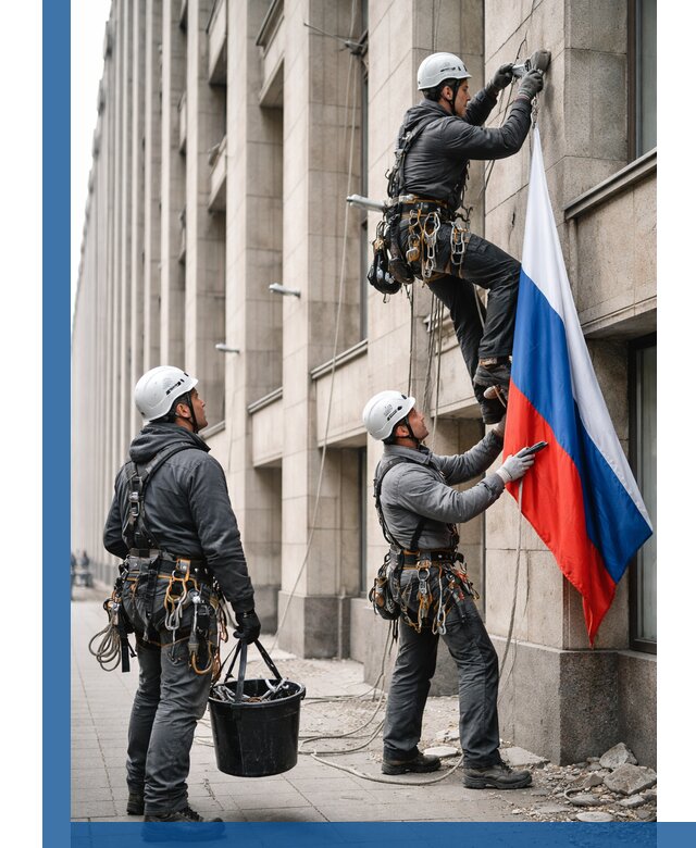 Профессиональная установка флагов на фасаде в Зиме