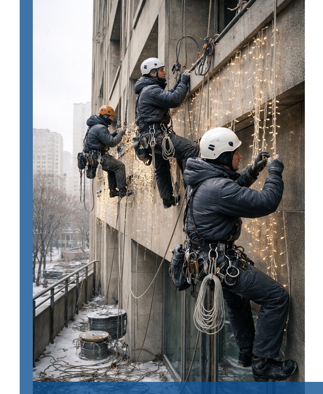 Монтаж новогодней иллюминации и украшение фасадов в Зиме