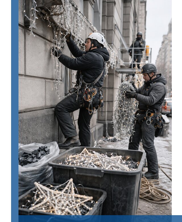 Демонтаж новогоднего оформления и гирлянд в Зиме