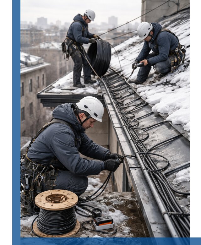 Монтаж греющего кабеля на кровле в Зиме под ключ