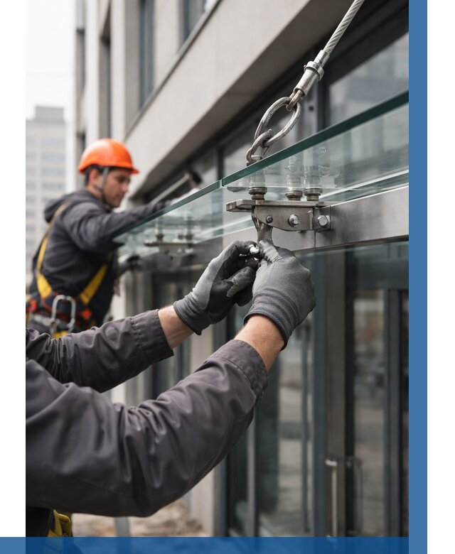 Монтаж стеклянных козырьков в Зиме от 8694 р. | ВЫСОТНИК-Зма