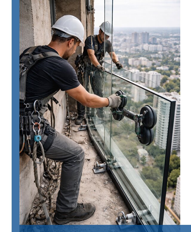 Монтаж стеклянных ограждений под ключ с гарантией в Зиме