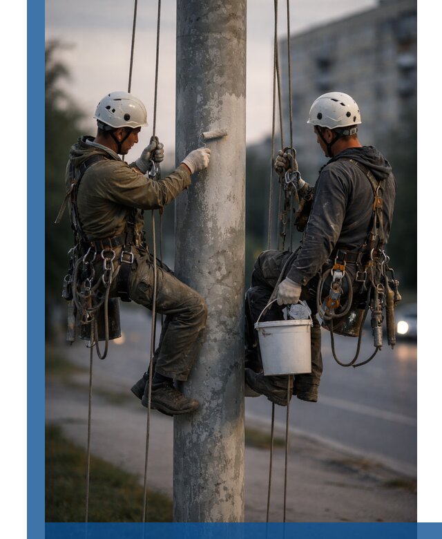 Покраска опор освещения и антикоррозийная защита в Зиме