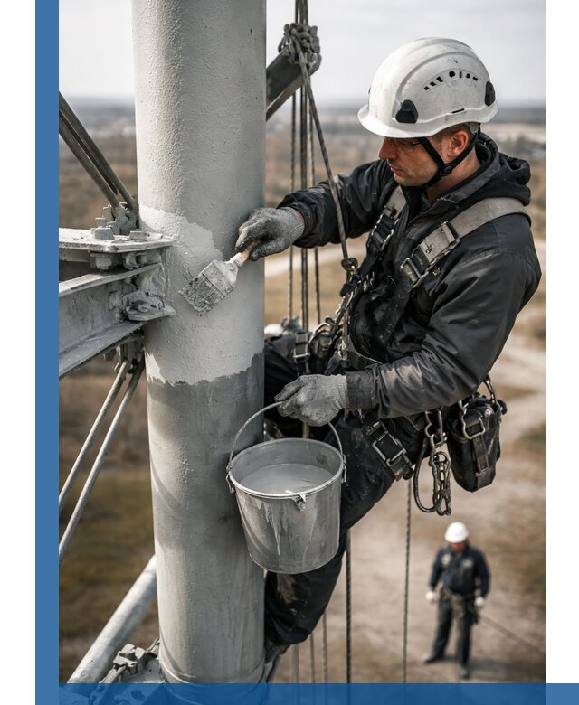 Покраска мачт связи в Зиме промышленными альпинистами