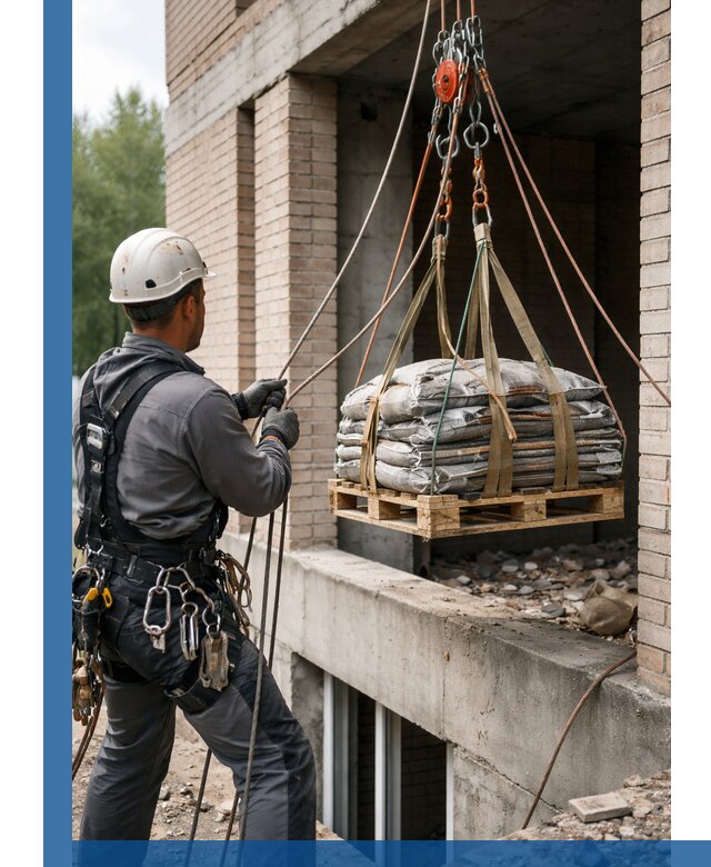 Подъем материалов на этаж веревками в Зиме оперативно
