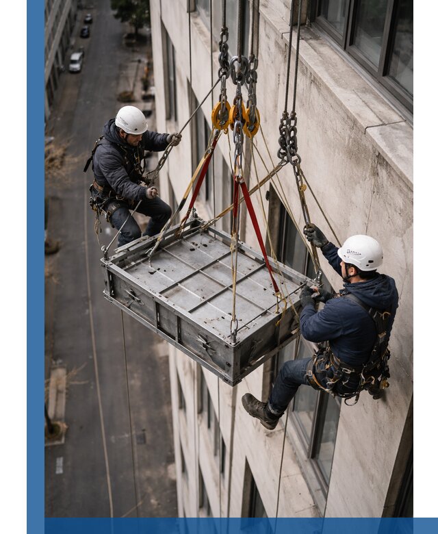 Спуск и подъем грузов по фасаду в Зиме для зданий