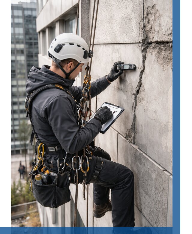 Обследование фасада альпинистами в Зиме от 123 р. | ВЫСОТНИК-Зма