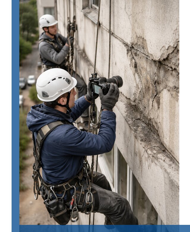 Фотофиксация дефектов фасада с высотной съемкой в Зиме