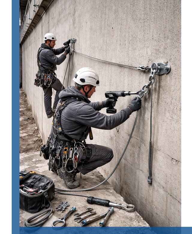 Монтаж анкерных линий высотной безопасности в Зиме