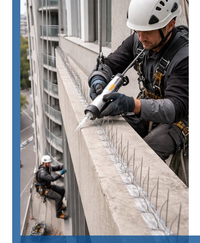 Установка шипов от птиц на фасадах и кровлях в Зиме